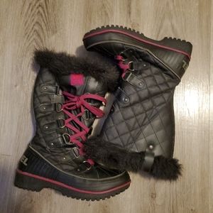 Sorel Women Size 7. Black/Purple Snowboots